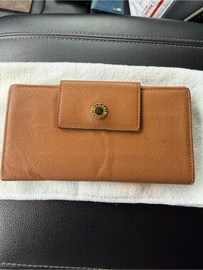 Authentic BVLGARI Tan Leather Snap-Closure Long Wallet w/COA